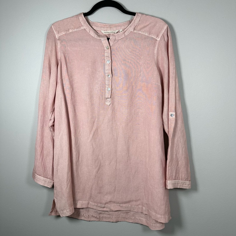 Soft Surroundings Medium Light Pink Long Sleeve Button Up Tunic Top